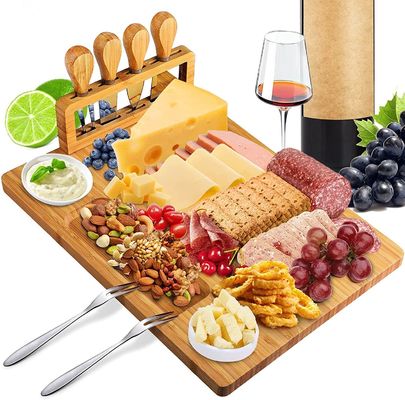 Stainless Steel Cheese Knives Bamboo Cheese Board Set for Charcuterie and Serving