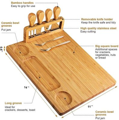 Stainless Steel Cheese Knives Bamboo Cheese Board Set for Charcuterie and Serving
