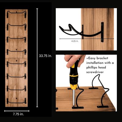Wall Mounted Wooden Wine Rack for Wall Display Black Brackets Custom 8 Bottle Storage