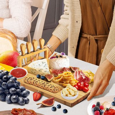 Stainless Steel Cheese Knives Bamboo Cheese Board Set for Charcuterie and Serving