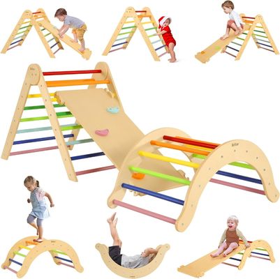 Kids Learning Toy Wooden Triangle Set with Ramp Arch Custom Size Toddler Climbing Toys