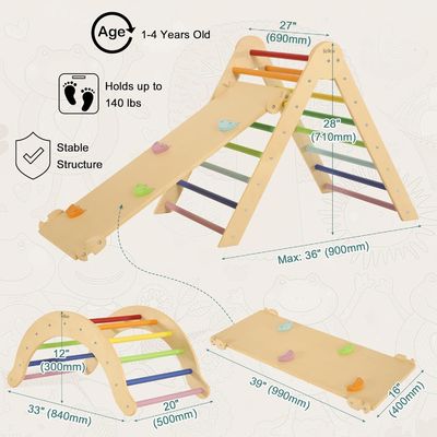 Kids Learning Toy Wooden Triangle Set with Ramp Arch Custom Size Toddler Climbing Toys