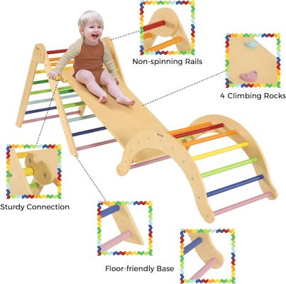 Kids Learning Toy Wooden Triangle Set with Ramp Arch Custom Size Toddler Climbing Toys
