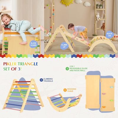 Kids Learning Toy Wooden Triangle Set with Ramp Arch Custom Size Toddler Climbing Toys