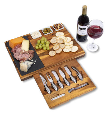 Silk-screen Printing 19-Piece Acacia Wood Slate Cheese Board and Knife Set for Meat Wine Cheese