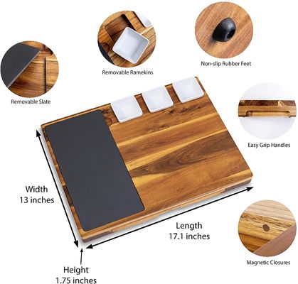 Silk-screen Printing 19-Piece Acacia Wood Slate Cheese Board and Knife Set for Meat Wine Cheese