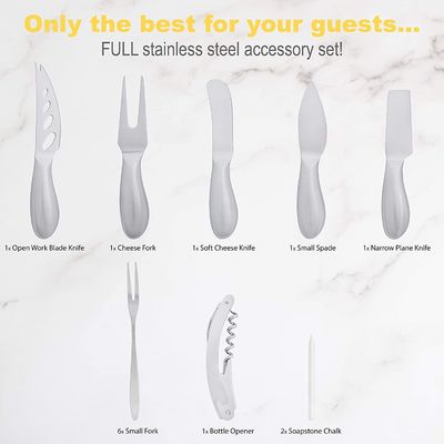 Silk-screen Printing 19-Piece Acacia Wood Slate Cheese Board and Knife Set for Meat Wine Cheese