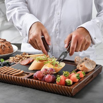 Serve Your Cheese in Style with Our Double-Sided Slate and Stainless Steel Cutlery Set