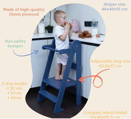 Printing Burned Toddler Kitchen Stool Helper with 3 Adjustable Heights Folded Yes