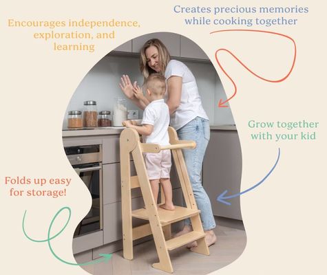 Printing Burned Toddler Kitchen Stool Helper with 3 Adjustable Heights Folded Yes