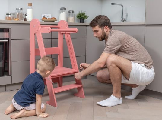 Printing Burned Toddler Kitchen Stool Helper with 3 Adjustable Heights Folded Yes