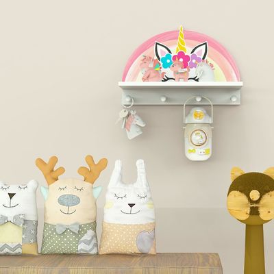 Floating Shelf and Hooks Multifunctional Kids Coat Rack for Girls Bedroom Decoration