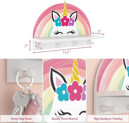 Floating Shelf and Hooks Multifunctional Kids Coat Rack for Girls Bedroom Decoration
