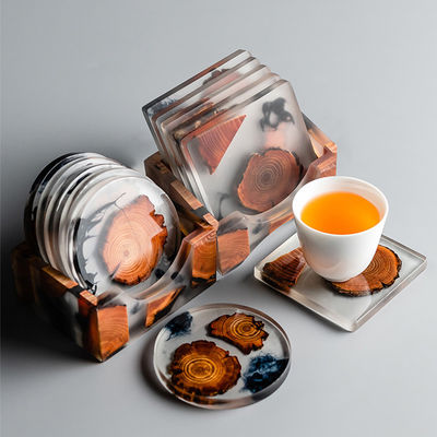 Free Sample Charge Heat Insulation Sublimation Coasters with Wooden and Resin Material