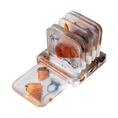 Free Sample Charge Heat Insulation Sublimation Coasters with Wooden and Resin Material