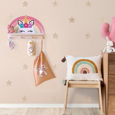 Floating Shelf and Hooks Multifunctional Kids Coat Rack for Girls Bedroom Decoration