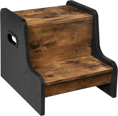 Customized Logo Rustic Brown Two Step Toddler's Stool with Handles Home Furniture