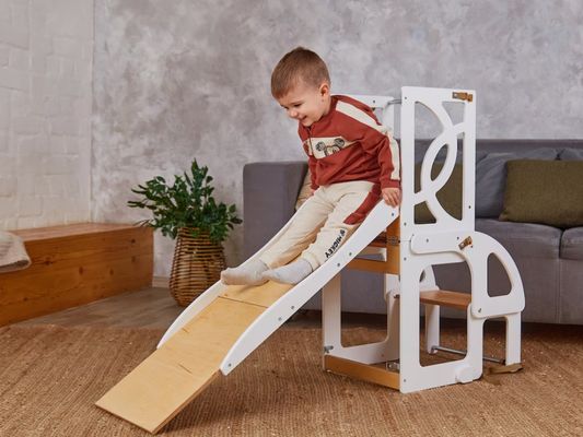 7 in 1 Convertible Toddler Tower Table with Seatback Enhance Learning and Kitchen Fun