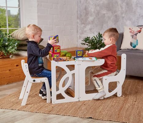 7 in 1 Convertible Toddler Tower Table with Seatback Enhance Learning and Kitchen Fun