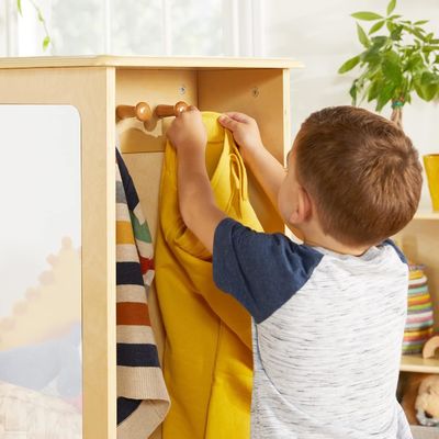 Kids' Pretend Play Rotating Dress Up Storage with 2 Mirrors and Hooks in Modern Design