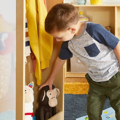 Kids' Pretend Play Rotating Dress Up Storage with 2 Mirrors and Hooks in Modern Design