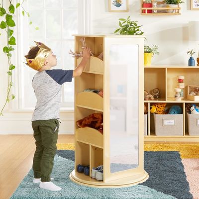 Kids' Pretend Play Rotating Dress Up Storage with 2 Mirrors and Hooks in Modern Design