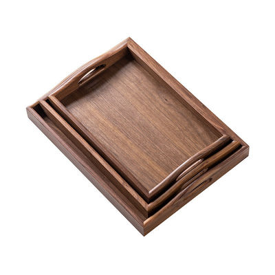 Customized Logo Acceptable Handcrafted End Walnut Wood Serving Tray with Handles
