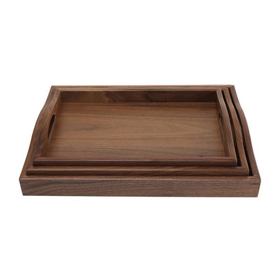 Customized Logo Acceptable Handcrafted End Walnut Wood Serving Tray with Handles