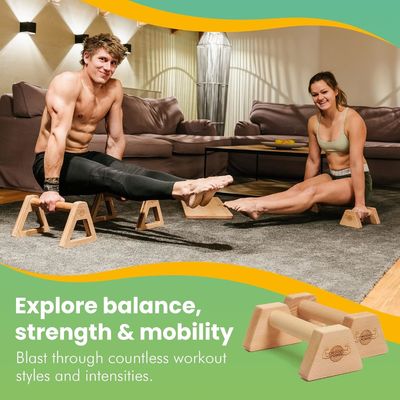 Wooden Parallettes Push Up Bars PowerBars for Indoor Fitness Durable Handstand Trainer