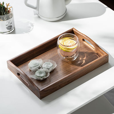 Customized Logo Acceptable Handcrafted End Walnut Wood Serving Tray with Handles