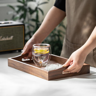Customized Logo Acceptable Handcrafted End Walnut Wood Serving Tray with Handles