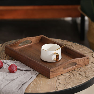 Customized Logo Acceptable Handcrafted End Walnut Wood Serving Tray with Handles