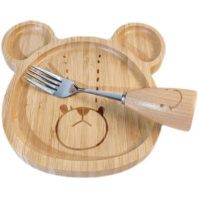 Simple Style Customized Logo Bamboo Baby Plates Set with Forks and Spoons