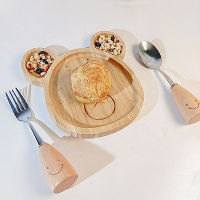 Simple Style Customized Logo Bamboo Baby Plates Set with Forks and Spoons