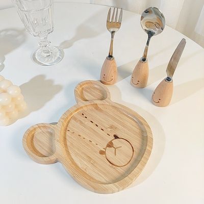 Simple Style Customized Logo Bamboo Baby Plates Set with Forks and Spoons