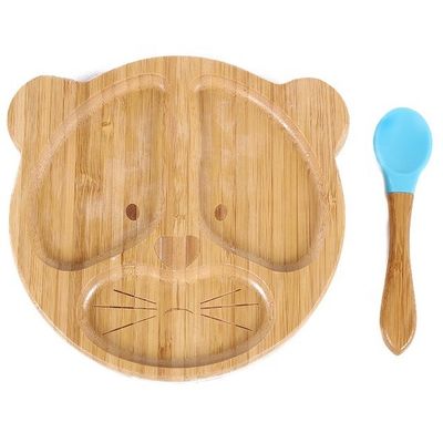 Bamboo Baby Plate Dessert Dish Children's Tableware Platter with Cartoon Cutlery Set