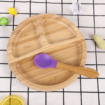 Bamboo Baby Plate Dessert Dish Children's Tableware Platter with Cartoon Cutlery Set