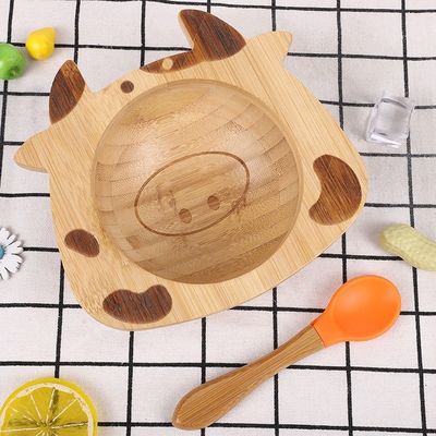Bamboo Baby Plate Dessert Dish Children's Tableware Platter with Cartoon Cutlery Set