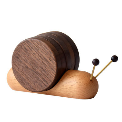 Black Walnut Coasters Creative Snail Design Wooden Insulation Cup Saucer Modern Style