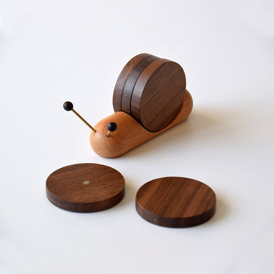 Black Walnut Coasters Creative Snail Design Wooden Insulation Cup Saucer Modern Style