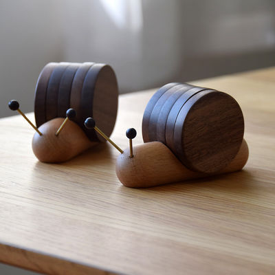 Black Walnut Coasters Creative Snail Design Wooden Insulation Cup Saucer Modern Style