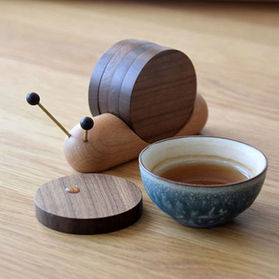 Black Walnut Coasters Creative Snail Design Wooden Insulation Cup Saucer Modern Style