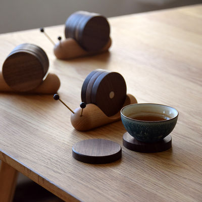 Black Walnut Coasters Creative Snail Design Wooden Insulation Cup Saucer Modern Style