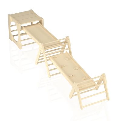 5 in 1 Triangle Climbing Toys Wooden Toddler Climbing Gym with Ramp and Slide