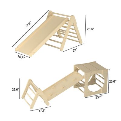 5 in 1 Triangle Climbing Toys Wooden Toddler Climbing Gym with Ramp and Slide