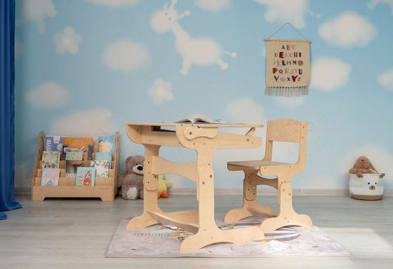 Montessori Kids Study Furniture Set Custom Size Wooden Desk and Chair with Chalk Tabletop