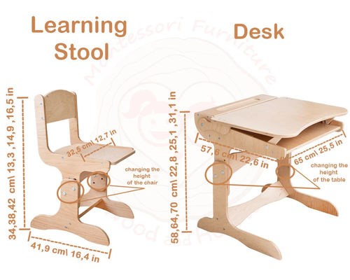Montessori Kids Study Furniture Set Custom Size Wooden Desk and Chair with Chalk Tabletop