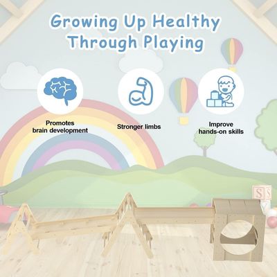 5 in 1 Triangle Climbing Toys Wooden Toddler Climbing Gym with Ramp and Slide