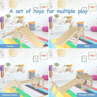 5 in 1 Triangle Climbing Toys Wooden Toddler Climbing Gym with Ramp and Slide