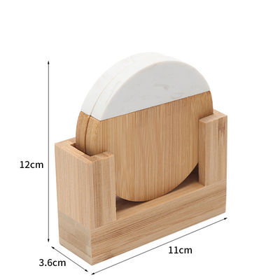 4 Inch Acacia Hexagon Geometric Round Wood And Marble Wooden White Cork Coasters Plate Set